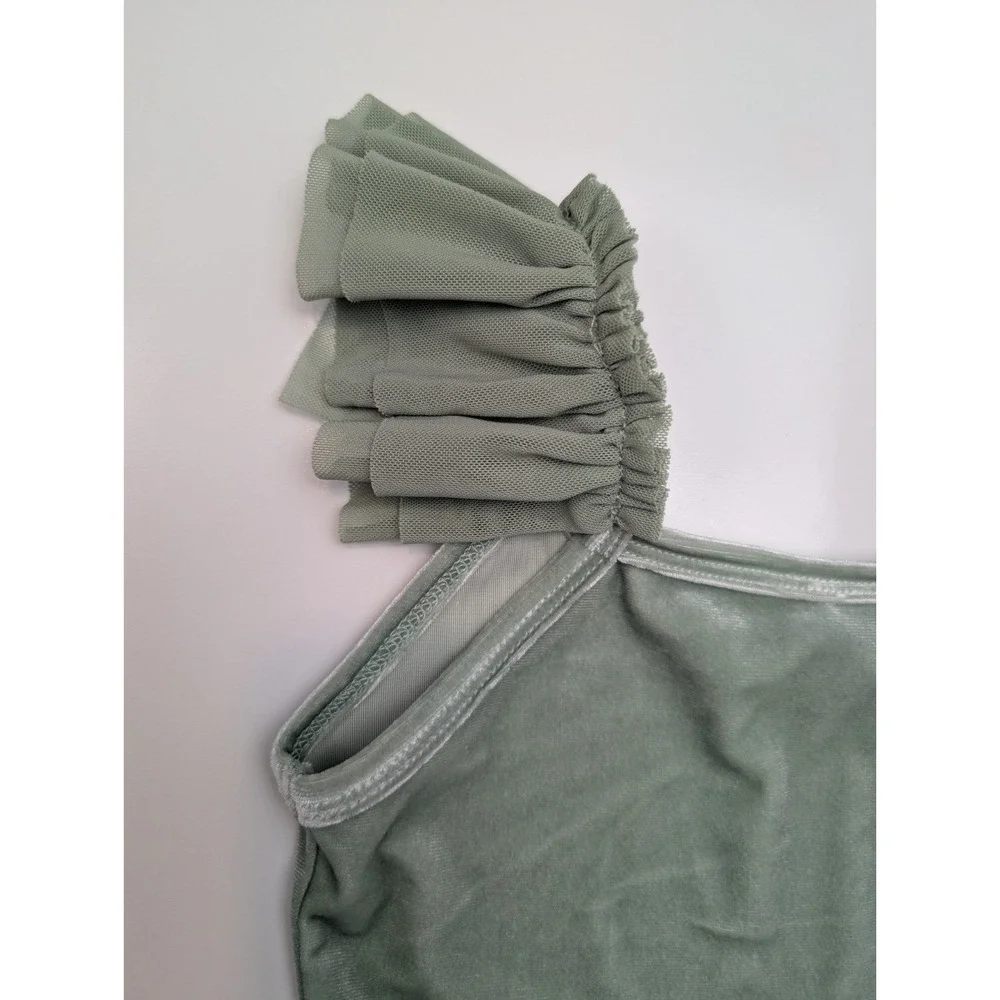 Forever 21 Girl's Size 5 / 6 Green One Piece Swimsuit Ruffle Sleeves